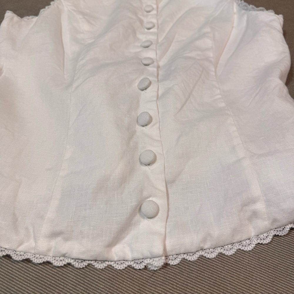 Reformation Amela Linen Top Ivory White  Size 6 Lace Detail Button Down - Picture 5 of 13